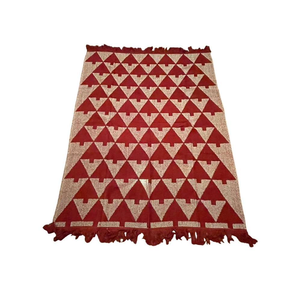 NEW Elav Red White Woven Christmas Tree Throw Blanket Fringed Portugal 50x74